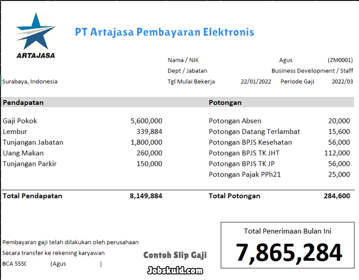 Slip Gaji PT Artajasa Pembayaran Elektronis Slip Gaji PT Artajasa Pembayaran Elektronis