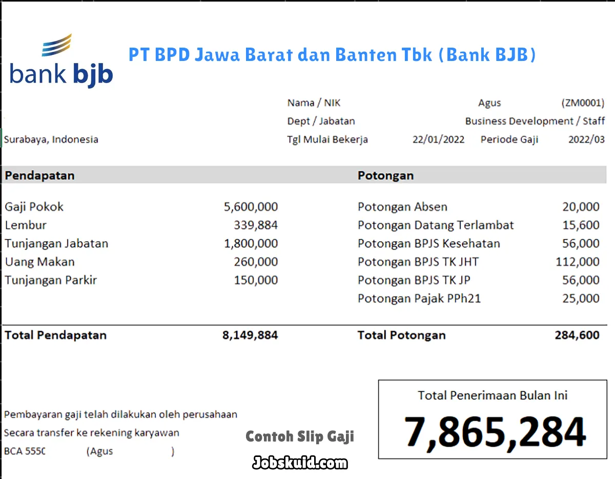 Slip Gaji PT BPD Jawa Barat dan Banten Tbk (Bank BJB) Slip Gaji PT BPD Jawa Barat dan Banten Tbk (Bank BJB)