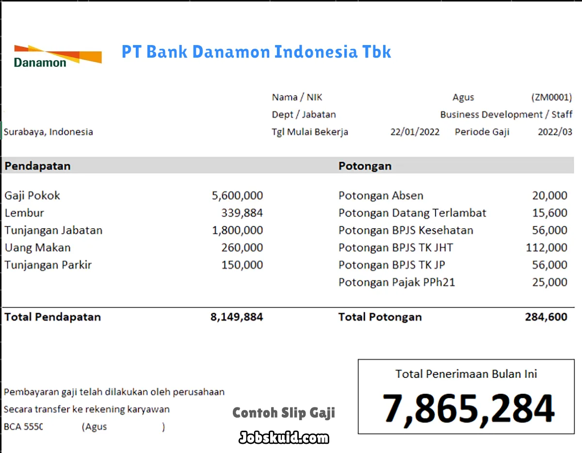 Slip Gaji PT Bank Danamon Indonesia Tbk Slip Gaji PT Bank Danamon Indonesia Tbk