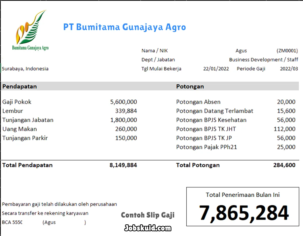 Slip Gaji PT Bumitama Gunajaya Agro Slip Gaji PT Bumitama Gunajaya Agro