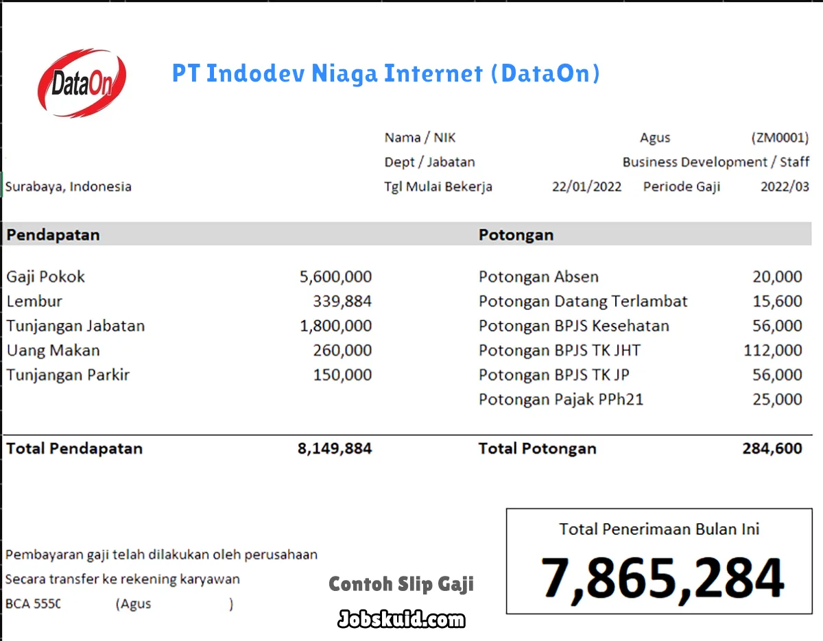 Slip Gaji PT Indodev Niaga Internet (DataOn) Slip Gaji PT Indodev Niaga Internet (DataOn)