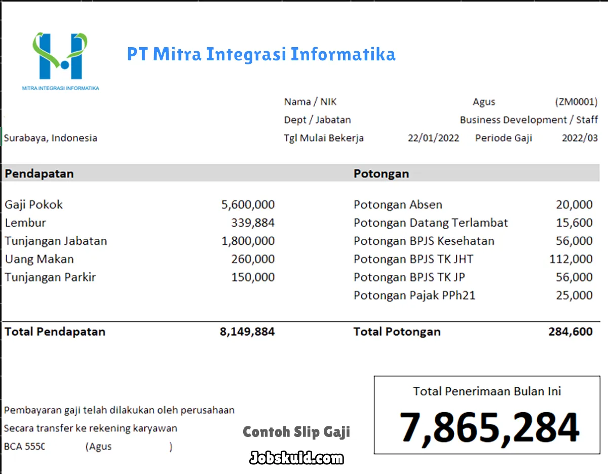 Slip Gaji PT Mitra Integrasi Informatika Slip Gaji PT Mitra Integrasi Informatika