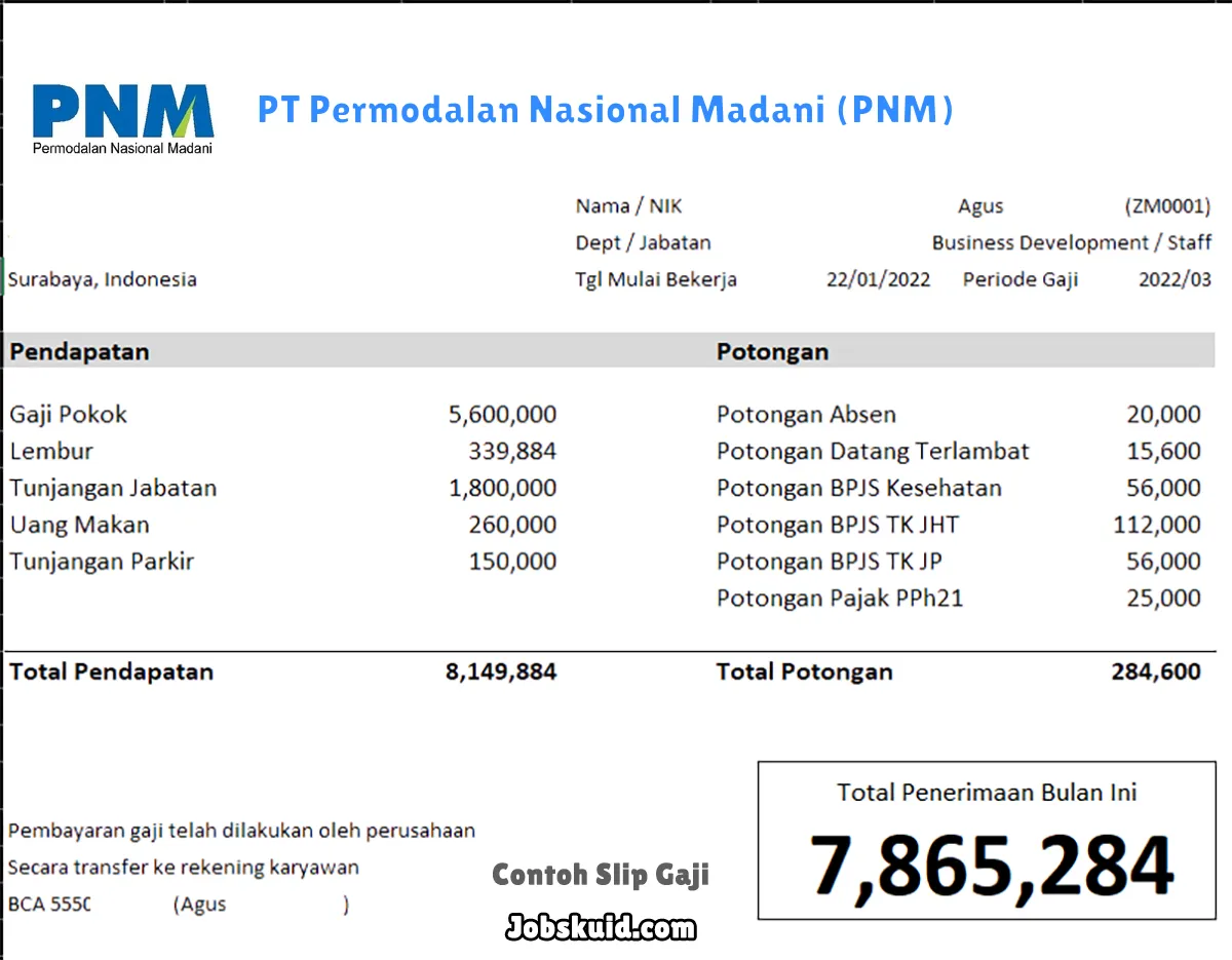 Slip Gaji PT Permodalan Nasional Madani (PNM) Slip Gaji PT Permodalan Nasional Madani (PNM)